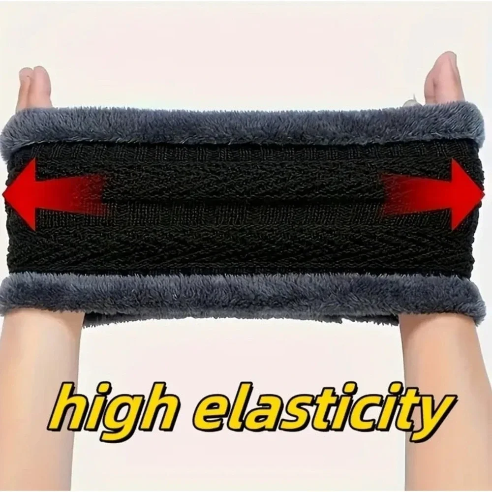 Unisex Childs Gray Neck Warmer + Beanie‎ Hat Cap Lined Knit Fleece Outdoor Ski